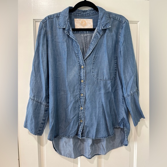 Bella Dahl Denim jeans button down collar blouse tencel shirt - Picture 4 of 12